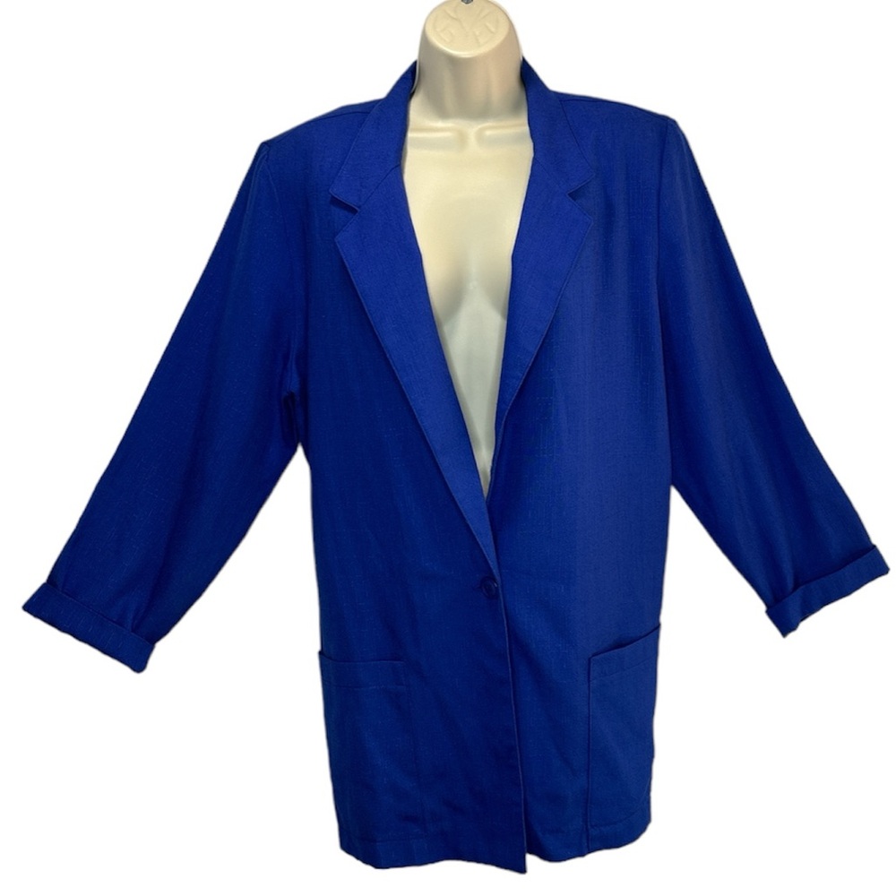 Vintage Briggs Women's Classic Linen Blue Oversized Blazer Size 14